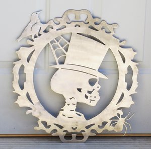 Gothic Steampunk Plasma Cut Metal Art Skeleton Halloween Decor Made to Order in Raw Steel