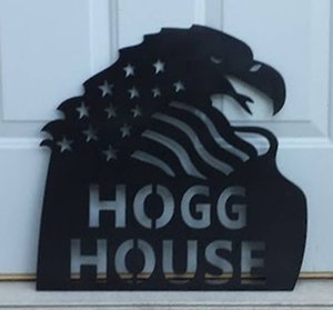 Custom Eagle with American Flag Plasma Cut Metal Art Name Plate Plaque Made to Order in Raw Steel