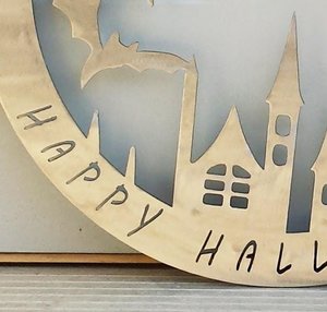 Plasma Cut Trick or Treat Happy Halloween Cat and Bats Wall Plaque Made to Order in Raw Steel