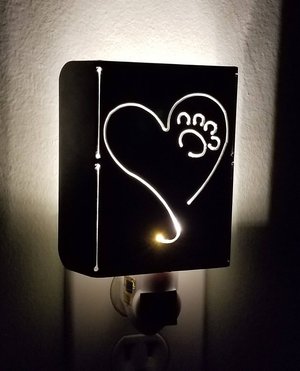 Whimsical Paw and Heart Plasma Cut Metal Night Light in Raw Steel