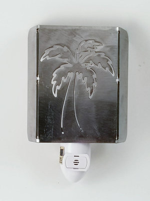 Tropical Palm Tree Plasma Cut Metal Night Light in Raw Steel