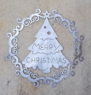 Plasma Cut Metal Christmas Tree Wall or Door Wreath Made to Order in Raw Steel