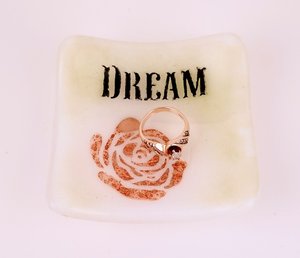 Dream Rose Fused Glass Ring Dish or Spoon Rest