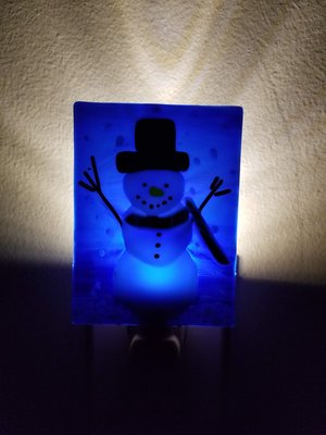 Fused Glass Snowman with Southwestern Scarf LED Dusk to Dawn Nightlight