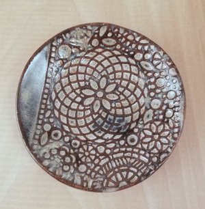 Stoneware Round Pottery Scalloped or Lace Pattern, Ring Holder, Spoon Rest, Candle Holder, or Trinket Dish