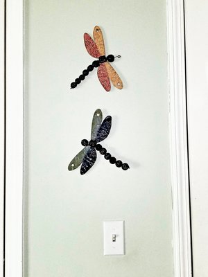 Clay Doily Pattern Dragonfly in Tangerine and Watermelon with Stoneware Beads Wall or Garden Art