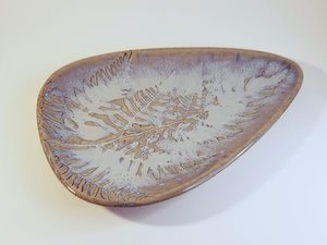 Fern Leaf Stamped Stoneware Serving Dish, Spoon Rest, or Candle Holder in Ivory