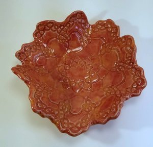 Doily Inspired Shabby Watermelon Color Doily Serving Dish or Candle Holder