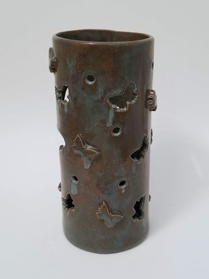 Stoneware Ceramic Butterfly Pillar Candle Holder