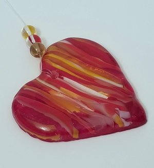 Fused Glass Red and Yellow Heart Suncatcher