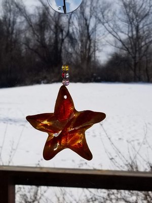 Fused Glass Red, Orange, Yellow and White Starfish Suncatcher