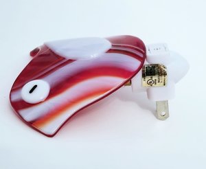 Fused Glass Strawberry Red and White Bird LED Dusk to Dawn Nightlight