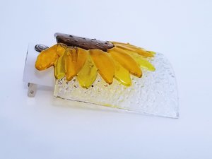 Fused Glass Yellow, Orange and Brown Sunflower LED Dusk to Dawn Nightlight