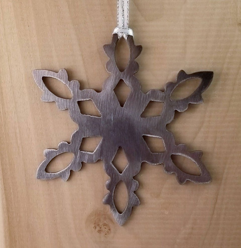 Plasma Cut Metal Rustic Snow Flake Window or Christmas Ornament Made to Order in Raw Steel