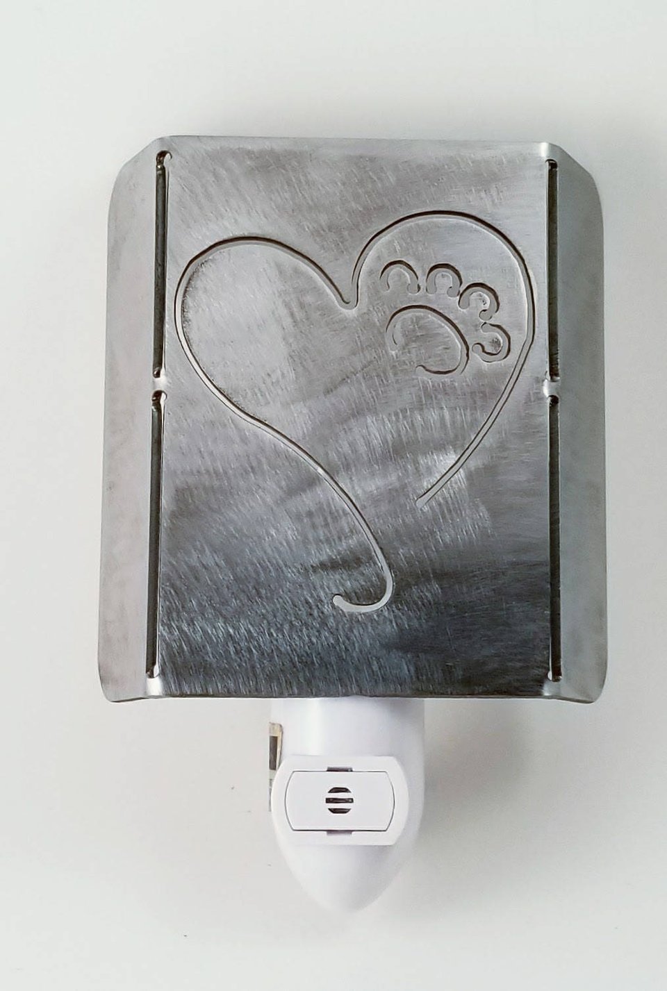 Whimsical Paw and Heart Plasma Cut Metal Night Light in Raw Steel