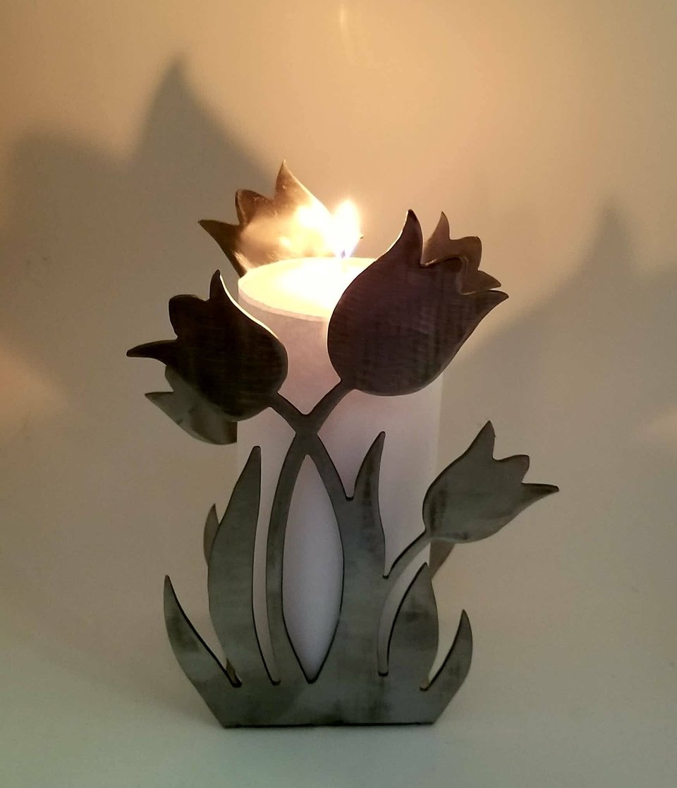 Plasma Cut Metal Spring Tulip Candle Holder, Book End, Plate or Napkin Holder