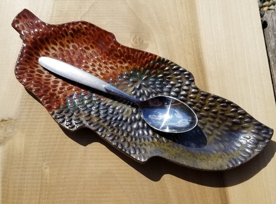 Stoneware Leaf Shaped Serving Tray, Spoon Rest, Candle Holder, or Trinket Dish