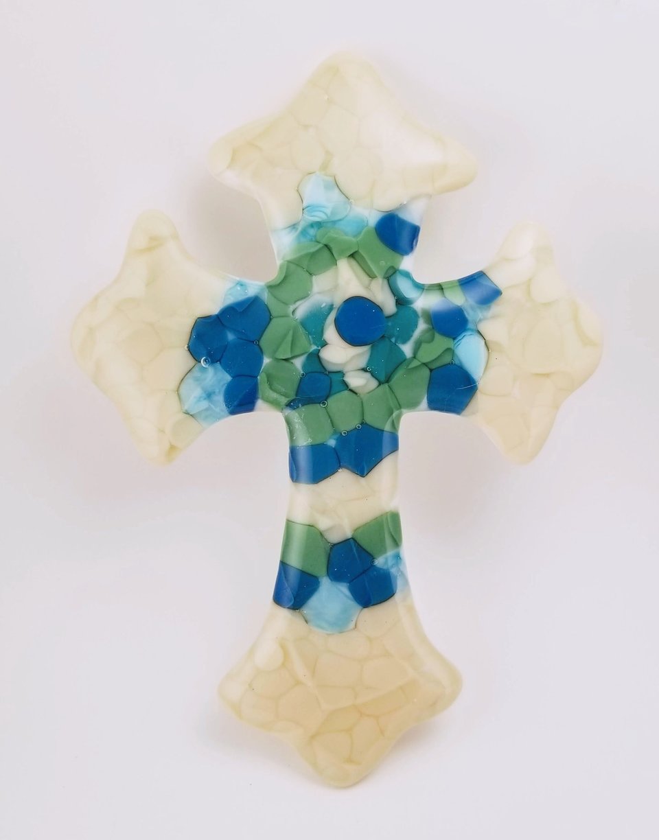 Fused Glass Hand Cut Large Cross Crucifix