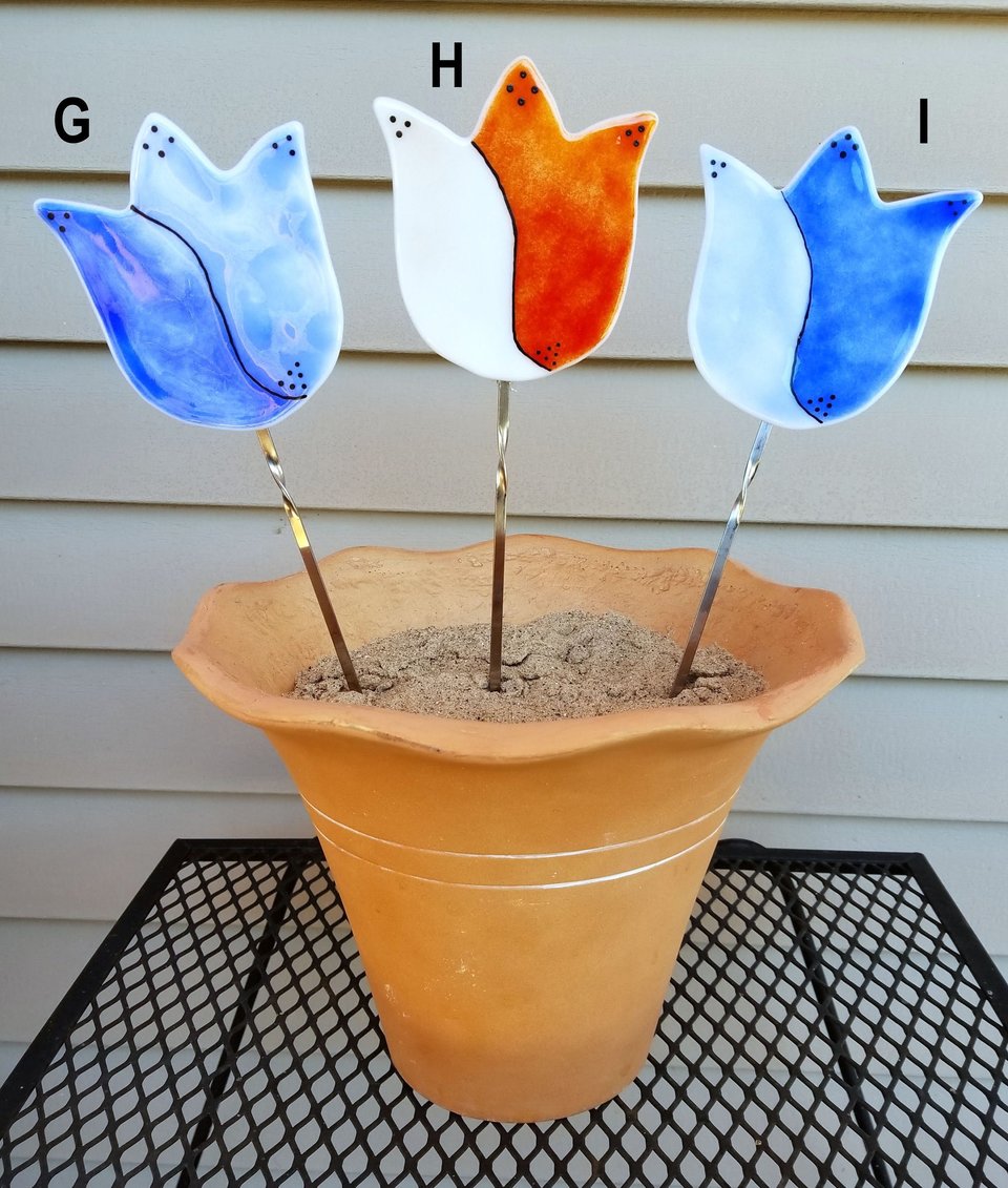 Fused Glass Tulip Garden or Planter Stake in a Variety of Colors