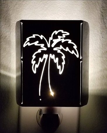 Tropical Palm Tree Plasma Cut Metal Night Light in Raw Steel