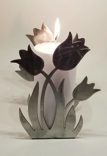 Plasma Cut Metal Spring Tulip Candle Holder, Book End, Plate or Napkin Holder