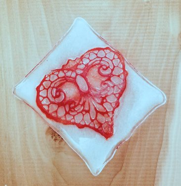 Fused Glass Red Lace Heart on White Dish, Ring Holder, Trinket Dish