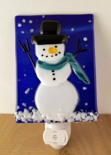 Fused Glass Snowman with Teal Scarf LED Dusk to Dawn Nightlight