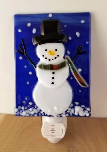 Fused Glass Snowman with Southwestern Scarf LED Dusk to Dawn Nightlight