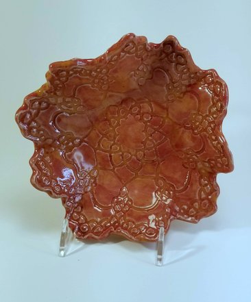 Doily Inspired Shabby Watermelon Color Doily Serving Dish or Candle Holder