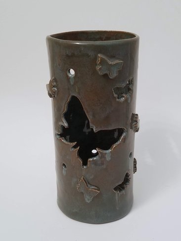 Stoneware Ceramic Butterfly Pillar Candle Holder