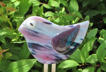 Fused Glass Pink, Purple and White Bird Garden or Planter Stake
